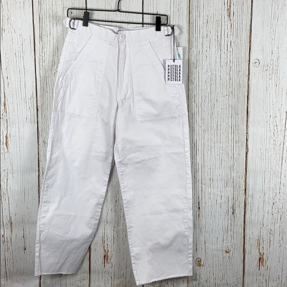Pistola White Cropped Raw Hem Pants